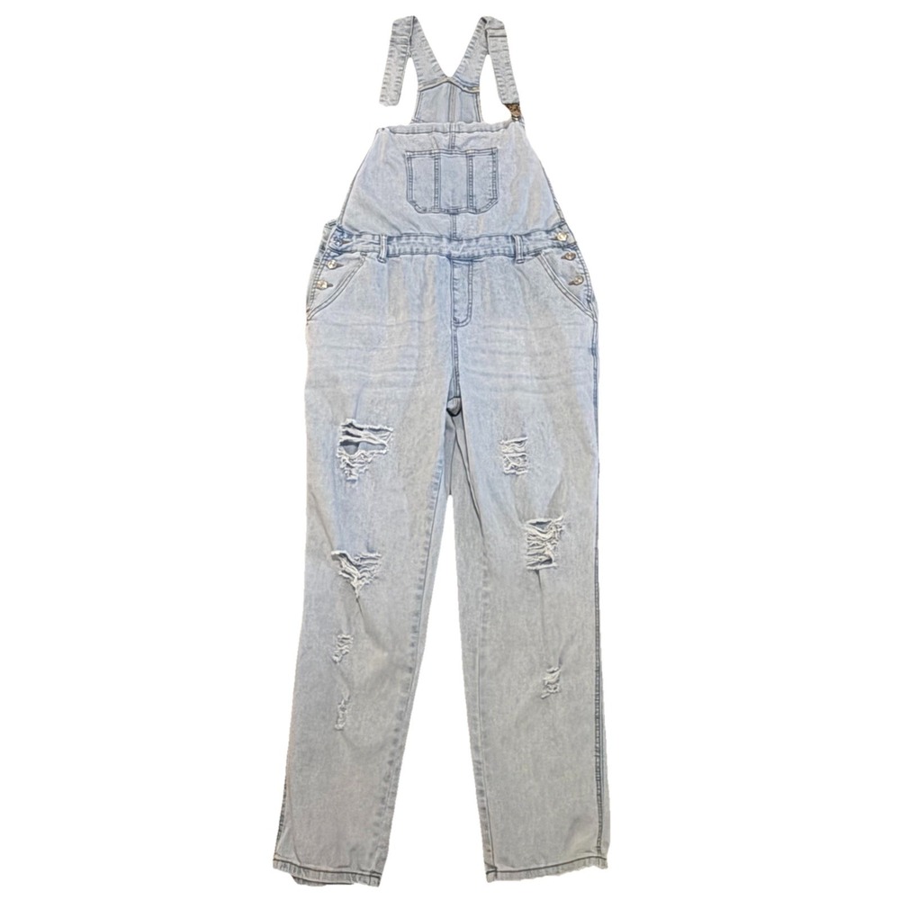Zara Distressed‎ Denim Jeans Overalls Light Wash Women's Size M Jumper